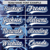 Custom Navy Powder Blue Split Personalized Graffiti Raglan Sleeve Authentic Baseball Jersey
