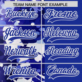 Custom Royal White Split Personalized Graffiti Raglan Sleeve Authentic Baseball Jersey