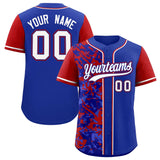 Custom Royal Red Split Personalized Graffiti Raglan Sleeve Authentic Baseball Jersey