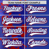 Custom Royal Red Split Personalized Graffiti Raglan Sleeve Authentic Baseball Jersey