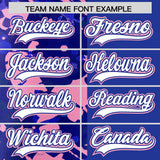 Custom Royal Light Pink Split Personalized Graffiti Raglan Sleeve Authentic Baseball Jersey