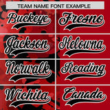 Custom Red Black Split Personalized Graffiti Raglan Sleeve Authentic Baseball Jersey