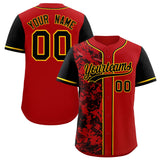 Custom Red Black Split Personalized Graffiti Raglan Sleeve Authentic Baseball Jersey