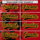 Custom Red Black Split Personalized Graffiti Raglan Sleeve Authentic Baseball Jersey