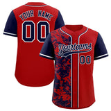 Custom Red Navy Split Personalized Graffiti Raglan Sleeve Authentic Baseball Jersey