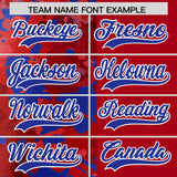 Custom Red Royal Split Personalized Graffiti Raglan Sleeve Authentic Baseball Jersey