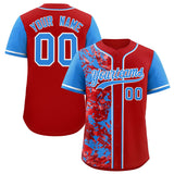Custom Red Blue Split Personalized Graffiti Raglan Sleeve Authentic Baseball Jersey