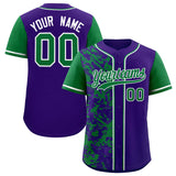 Custom Purple Green Split Personalized Graffiti Raglan Sleeve Authentic Baseball Jersey