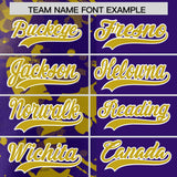 Custom Purple Old Gold Split Personalized Graffiti Raglan Sleeve Authentic Baseball Jersey