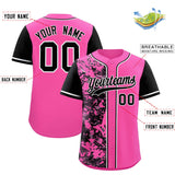 Custom Pink Black Split Personalized Graffiti Raglan Sleeve Authentic Baseball Jersey