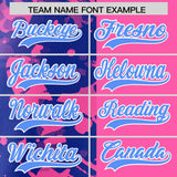 Custom Pink Royal Split Personalized Graffiti Raglan Sleeve Authentic Baseball Jersey