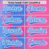 Custom Pink Powder Blue Split Personalized Graffiti Raglan Sleeve Authentic Baseball Jersey