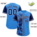 Custom Blue Navy Split Personalized Graffiti Raglan Sleeve Authentic Baseball Jersey