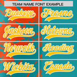 Custom Aqua Orange Split Personalized Graffiti Raglan Sleeve Authentic Baseball Jersey