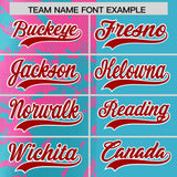 Custom Sky Blue Pink Split Personalized Graffiti Raglan Sleeve Authentic Baseball Jersey