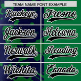 Custom Green Navy Split Personalized Graffiti Raglan Sleeve Authentic Baseball Jersey