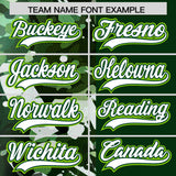 Custom Green White Split Personalized Graffiti Raglan Sleeve Authentic Baseball Jersey