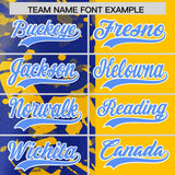 Custom Yellow Royal Split Personalized Graffiti Raglan Sleeve Authentic Baseball Jersey