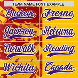 Custom Yellow Red Split Personalized Graffiti Raglan Sleeve Authentic Baseball Jersey