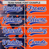 Custom Orange Navy Split Personalized Graffiti Raglan Sleeve Authentic Baseball Jersey