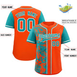 Custom Orange Aqua Split Personalized Graffiti Raglan Sleeve Authentic Baseball Jersey