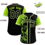 Custom Black Neon Green Split Personalized Graffiti Raglan Sleeve Authentic Baseball Jersey