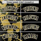 Custom Black Old Gold Split Personalized Graffiti Raglan Sleeve Authentic Baseball Jersey