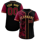 Custom Black Crimson Split Personalized Graffiti Raglan Sleeve Authentic Baseball Jersey