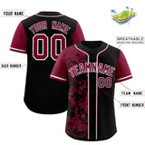 Custom Black Crimson Split Personalized Graffiti Raglan Sleeve Authentic Baseball Jersey