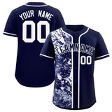 Custom Navy White Split Personalized Graffiti Raglan Sleeve Authentic Baseball Jersey