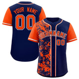 Custom Navy Orange Split Personalized Graffiti Raglan Sleeve Authentic Baseball Jersey