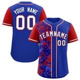Custom Royal Red Split Personalized Graffiti Raglan Sleeve Authentic Baseball Jersey