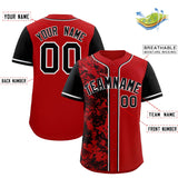 Custom Red Black Split Personalized Graffiti Raglan Sleeve Authentic Baseball Jersey