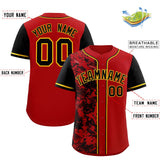 Custom Red Black Split Personalized Graffiti Raglan Sleeve Authentic Baseball Jersey