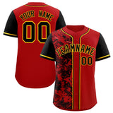 Custom Red Black Split Personalized Graffiti Raglan Sleeve Authentic Baseball Jersey