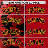 Custom Red Black Split Personalized Graffiti Raglan Sleeve Authentic Baseball Jersey