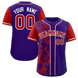 Custom Purple Red Split Personalized Graffiti Raglan Sleeve Authentic Baseball Jersey