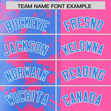 Custom Pink Powder Blue Split Personalized Graffiti Raglan Sleeve Authentic Baseball Jersey