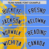 Custom Blue Yellow Split Personalized Graffiti Raglan Sleeve Authentic Baseball Jersey