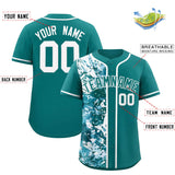 Custom Aqua White Split Personalized Graffiti Raglan Sleeve Authentic Baseball Jersey