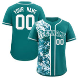 Custom Aqua White Split Personalized Graffiti Raglan Sleeve Authentic Baseball Jersey