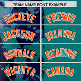 Custom Aqua Navy Split Personalized Graffiti Raglan Sleeve Authentic Baseball Jersey