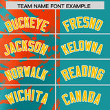 Custom Aqua Orange Split Personalized Graffiti Raglan Sleeve Authentic Baseball Jersey