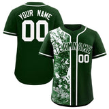 Custom Green White Split Personalized Graffiti Raglan Sleeve Authentic Baseball Jersey