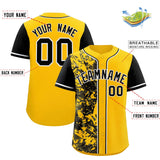 Custom Yellow Black Split Personalized Graffiti Raglan Sleeve Authentic Baseball Jersey