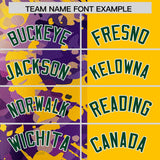Custom Yellow Purple Split Personalized Graffiti Raglan Sleeve Authentic Baseball Jersey