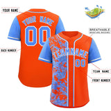 Custom Orange Powder Blue Split Personalized Graffiti Raglan Sleeve Authentic Baseball Jersey