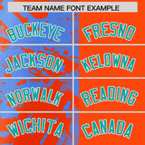 Custom Orange Powder Blue Split Personalized Graffiti Raglan Sleeve Authentic Baseball Jersey