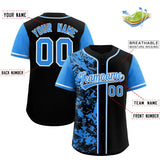 Custom Black Blue Split Personalized Graffiti Raglan Sleeve Authentic Baseball Jersey