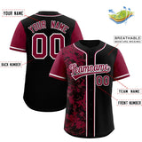 Custom Black Crimson Split Personalized Graffiti Raglan Sleeve Authentic Baseball Jersey
